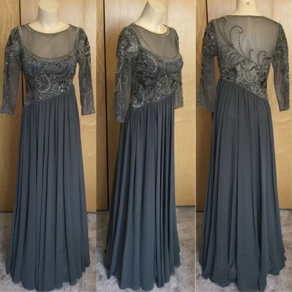 Sue Wong embroidered Elbow Mesh Sleeve Dress - Picture 2 of 9